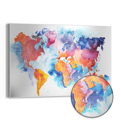 DEQORI Metall Magnettafel Welt in Aquarell 60x40 cm
