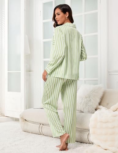 Image of UMBY Silk Satin Pajamas for Women Set 2 Piece Silk Pjs Long Sleeve Top Cozy Sleepwear Silky Pajamas