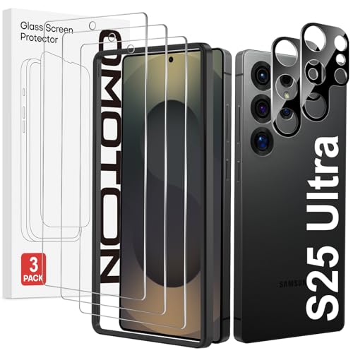 OMOTON für Samsung Galaxy S25 Ultra für Panzerglas kompatibel mit Samsung S25 Ultra Kameraschutz Fingerabdruck-ID Unterstützen Anti-Kratzer Bläschenfrei 3+2 Stück