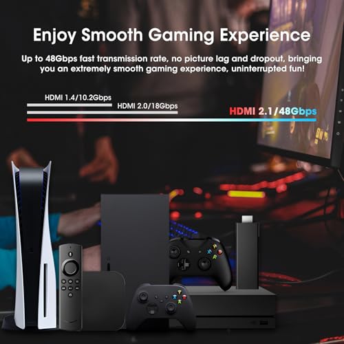 ROOFULL 4 Ports 8K HDMI 2.1 Switch 4 in 1 Out 8K@60Hz 4K@120Hz HDMI Switcher Selector with Remote Support 48Gbps HDR 10+ Dolby Vision/Atmos HDCP 2.3 CEC for PS5 4 Pro Xbox Apple TV Game PC Roku