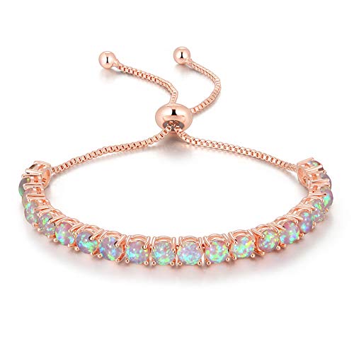 CiNily Adjustable Silver Plated Opal Tennis Bracelet for Women Girls - Fashion Jewelry Gift | Opal Bracelets in Sterling Silver,Rose Gold and Yellow Gold Plating