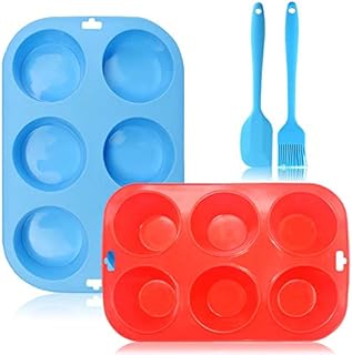 Muffin Pans Nonstick 6 Large Cups Silicone Tray Tins with Brush Spatula Value