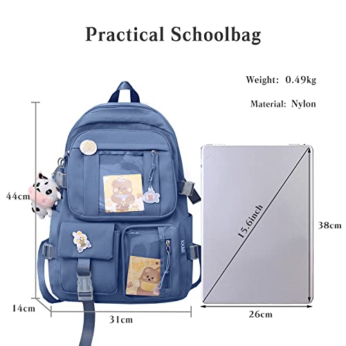 PORRASSO Cute Backpack Ladies Daypack Nylon Bookbag with Ornaments Women Rucksack for Casual Hiking Camping Blue3