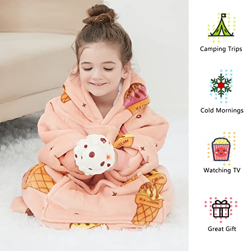 Image of KFUBUO Wearable Blanket Hoodie for Kids With Pocket Toddlers 2-6 Year Old | Ice Cream, Sherpa, Heavy Material, Oversized Sweatshirt Blanket, Kids Blanket, Girl Boy Gifts, Cozy Gifts for Kids