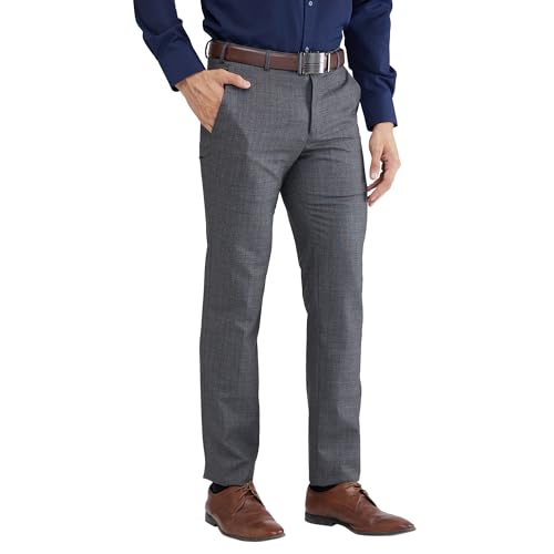 Image of Raymond Men's Slim Fit Mid Rise Solid Pattern Poly Viscose Blend Flat Front Formal Trouser