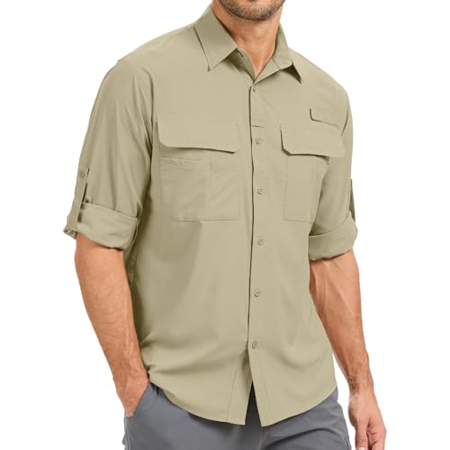 mixtiq Men’s Safari Hiking Shirts Long Sleeve UPF 50 Quick Dry Lightweight Cooling Sun Protection Fishing Camping Shirts