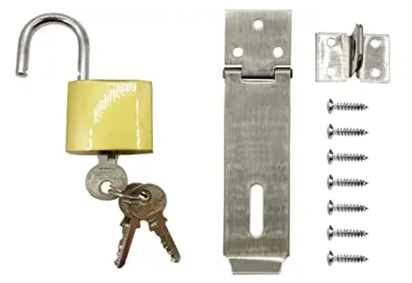 Door Hasp Lock Stainless Steel Latch Lock Hardware Hinge, Safety Packlock Clasp Hasp Lock Latch, Extra Thick Gate Lock Hasp with Screws Brushed Finish Size-4inch 1lock Free (Pack of 1pc)-image-16