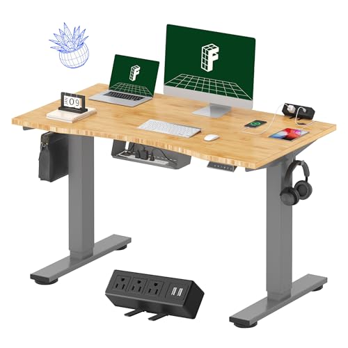 Image of FLEXISPOT EN2 Bamboo Standing Desk with Clamp Power Strip, 48 x 24 Electric Stand Up Height Adjustable Desk with Cable Management (Grey Frame + 48 inch Bamboo Top, 2 Packages)