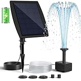 PONDIA Pompe à Eau Solaire avec Batterie de Secours, 4 W, Batterie 2000 mAh intégrée, câble 3 m, 5 Modes de pulvérisation, Tube PVC 1,2 m, Fontaine Bassin, Bain d'oiseau, aménagement Aquatique Jardin