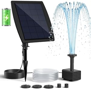 Solarbrunnenpumpe mit Akku-Backup, 4W-Solarwasserpumpe mit integriertem 2000-mAh-Akku, 3 m Kabel, 5 Sprühmodi und 1,2 m PVC-Schlauch, Teichbrunnen für Vogeltränke und Gartenbrunnen