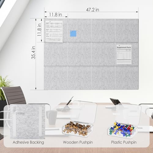 Image of MaxGear Felt Bulletin Board 48 inch x 36 inch, Light Gray Felt Wall Tile Wall Decor