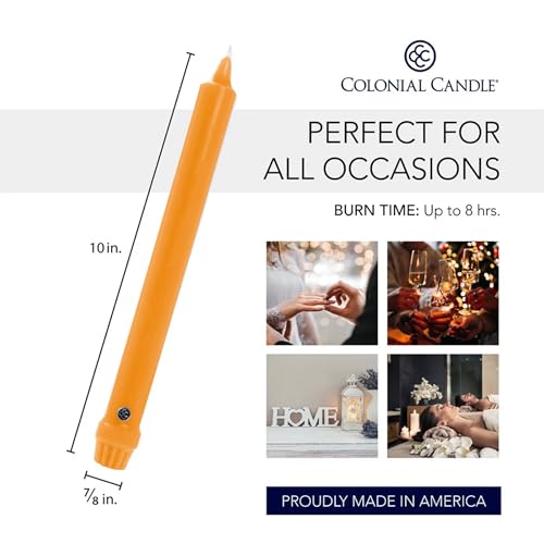Image of Colonial Candle Unscented Taper Candle, Classic Collection, Caramel, 10 in, Pack of 12 - Up to 8 Hours Burn