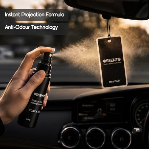 Image of Car Air Freshener Spray Black Ice 60ml | Long Lasting Premium Car Perfume, Odor Eliminator for Interior, Fresh Woody Musky Scent, Fabric Use, Travel Friendly Fragrance Spray