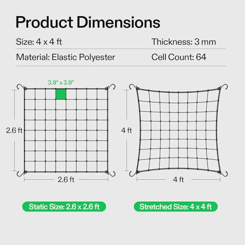 VIVOSUN Garden Netting 120 x 120 cm, Elastic Trellis Net with 4 Hooks for Climbing Plants Vegetables Fruits and Flowers