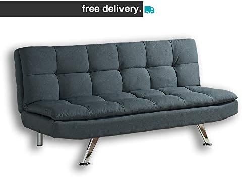 Home Detail Modern Fabric 3 Seat Sofa Bed with Chrome Legs in Choice of Five Stylish Colours (Charcoal)