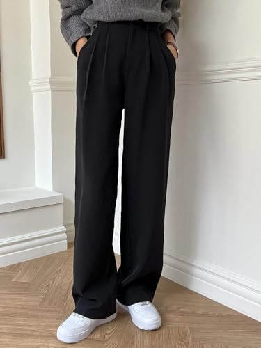 Image of Elendra Cotton Blend Wide Leg Pants for Women | HIGH Waist Formal Baggy Pants