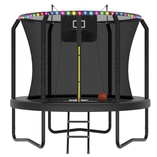 Image of ACWARM HOME Trampoline Outdoor 8FT 10FT 12FT 14FT 15FT 16FT Trampoline with Basketball Hoop and LED Lights, Recreational Trampolines for Kids and Adults with Enclosure Net & Ladder, ASTM Approved