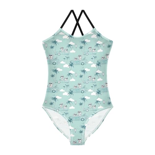 Girl's One Piece Swimsuit Palm Dog Cloud Car Beach Bathing Swimwear