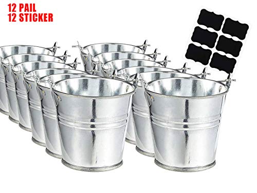 Large Galvanized Metal Buckets with Chalkboard Stickers - Snack Baskets, Party Favors, Party