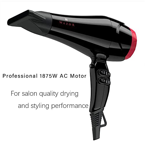 Wazor Professional Ceramic Ionic Hair Dryer 1875W Lightweight Ac Motor Low Noise Hair Blow Dryer 2 Speeds And 3 Heat Settings With Concentrator #TOP1
