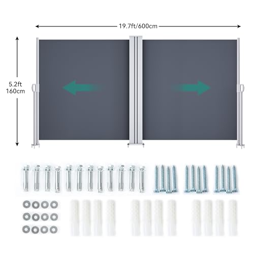 Yitahome MAYIHWD7IN 236''X 63'' Double Side Awning Retractable Side Awning Privacy Screen Privacy Fence Waterproof Uv-Resistant Privacy Awning Outdoor thumb #2