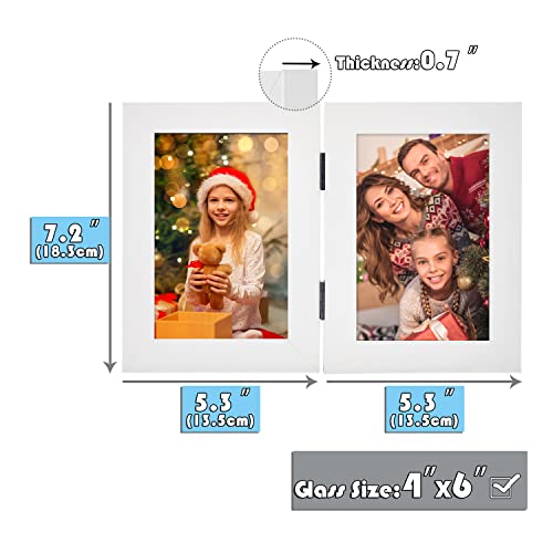 Frametory, 4X6 Double Picture Frame Hinged Photo Frames Two Folding Frame Desktop Glass Frame Vertical (White, 4X6 Double) #TOP5