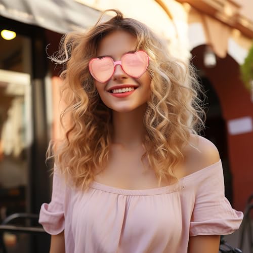 Pibupibu 8 Pack Pink/Hot Pink Sunglasses for Women, Retro Rectangle Square Cateye Oval Heart Sunglasses Party Glasses Set4