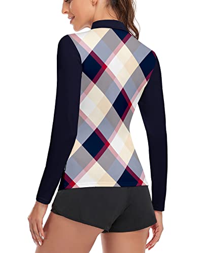 Women's Argyle Long Sleeve Polo Shirts Quick Dry Moisture Wicking Golf Shirt Lightweight #TOP4