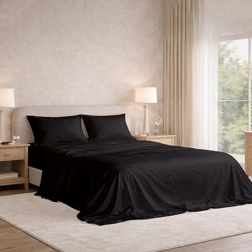 Image of Filbert Satin Bedsheet with 1 Pillow Cover | 60x90 in |300 TC | Midnight Luxe Satin Dreams Collection for Single Bed | UltraSatin Premium Bedding Set | Midnight Black
