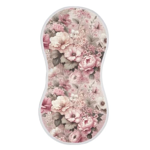 Muslin Baby Burp Cloths, Pink Flowers Cotton Soft Burp Cloths for Newborns​​, Extra Absorbent Burp Cloths 1-Pack​​, 22 x 11 Inch