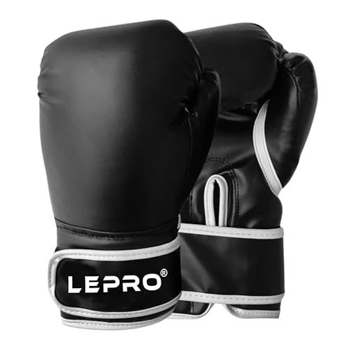 Image of LEPRO Boxing Gloves, PU Leather Boxing Gloves for Men & Women for Training and Match Boxing Gloves for Karate Muay Thai Kick Taekwondo Training (10oz, Black)