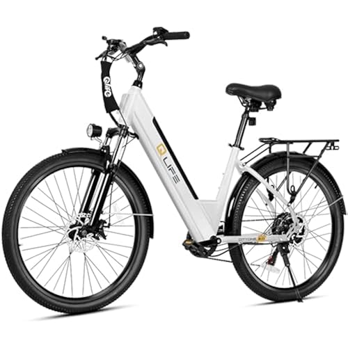 Qlife Cityone 2.0 Electric Bike for Adults,Up to 65Miles Range,1200W Peak Motor 26" Ebike,48V 499.2WH Certified Battery Electric Commuter Bicycle with Front Suspension & 7-Speed Ebikes