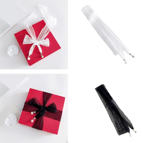 Women's Lace Scarf - Long Skinny Belt Necktie - Black2