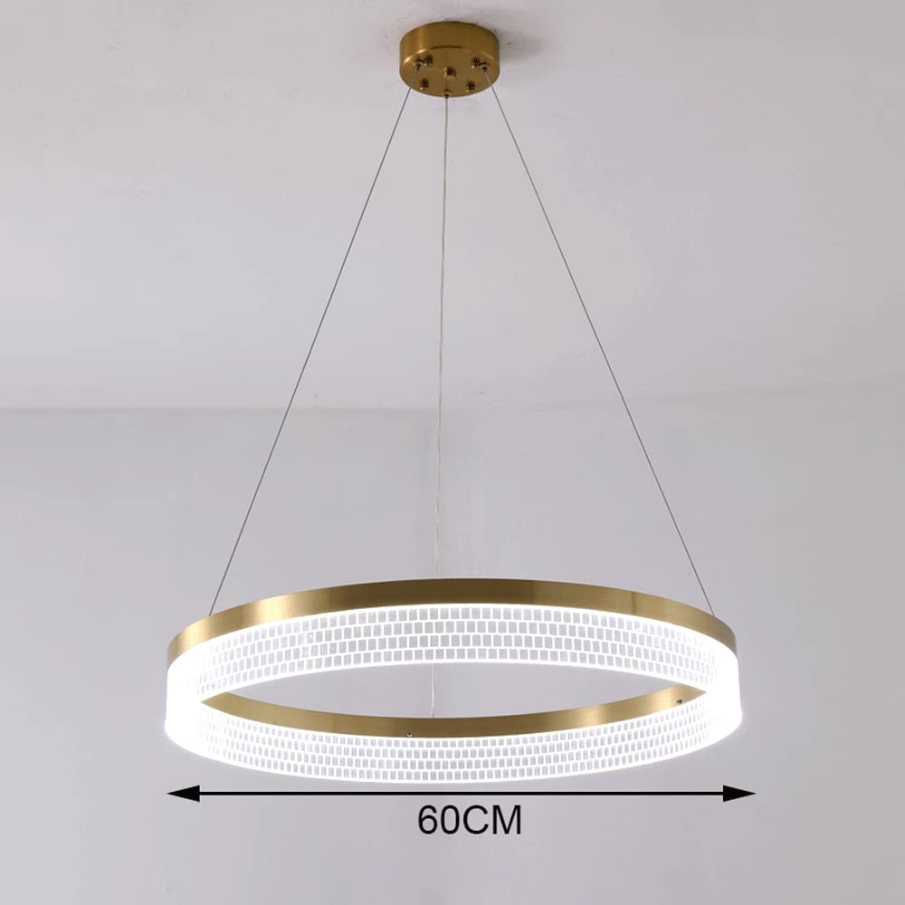 Nowoczesna ściemnialna lampa wisząca LED, lampa wisząca ze złotym metalowym pierścieniem, akrylowe lampy wiszące, proste aluminiowe żyrandole do oświetlenia dekoracyjnego w jadalni, wisząca lampa