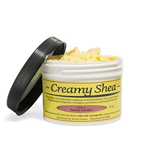 Secret Garden Body Butter, Vegan Body Moisturiser Infused with Raw Shea butter, like Palm Oil, Olive Oil, Honey Cucumber Abstract ,For Dry Skin, Signature Sanctuary Fragrance, 300ml (Creamy Shea)