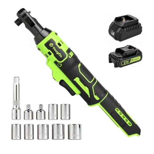 Yougfin 21V 3/8-Inch Cordless Ratchet Wrench with Battery & Charger
