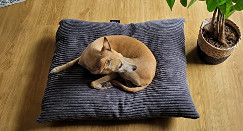 4L Textil Molly Hundekissen flauschig Cord Hundebett Grosse Hunde mit Bezug und Reißverschluss kuscheliges Hundekissen waschbar (100x80 cm, Graphit(Stripes))