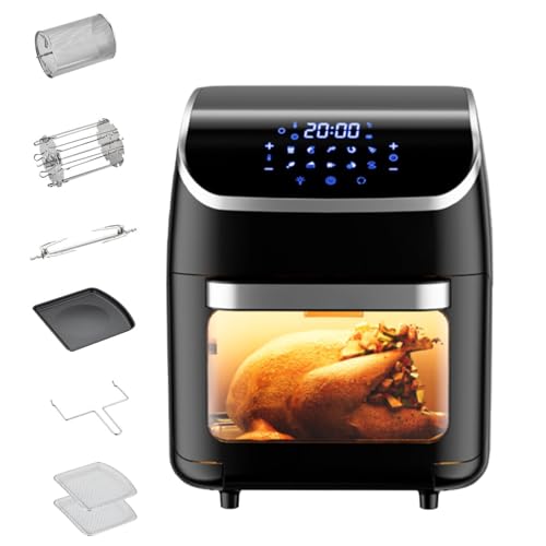 Freidora de aire caliente 12L, 1800W Freidora de aire con Cesta Giratoria, Grill, Pantalla Táctil LED, Ventana, Control de Tiempo, Temperatura Regulable 80-200°C, 10 Menús, Sin BPA