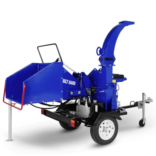 BILT HARD 8 Inch 739cc 25HP E-Start Gas Powered Hydraulic Feeding Wood Chipper, Towable Branch Shredder Mulcher with Tow Bar, Emergency Stop Bar and Tail Light
