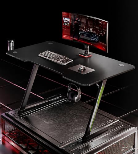 Image of JIN OFFICE Premium Gaming Desk Z-Shaped Legs | Computer Table with Carbon Fibre Top| 75 kg Wt. Cap | Headphone Hook & Cup Holder| 1 Year Warranty (1200 * 600 * 750mm)