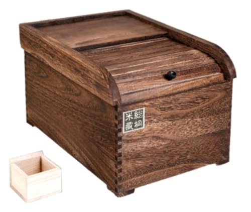 EVREFIN米びつ 桐 木製 米櫃 おひつ 米びつ 5kg 米容器 保存容器 ライスストッカー 米櫃 枡付き フードストッカー 米 保存 密閉 防虫 防湿 キッチンストッカー フードコンテナ 米収納庫 こめびつ (濃い焼き色)