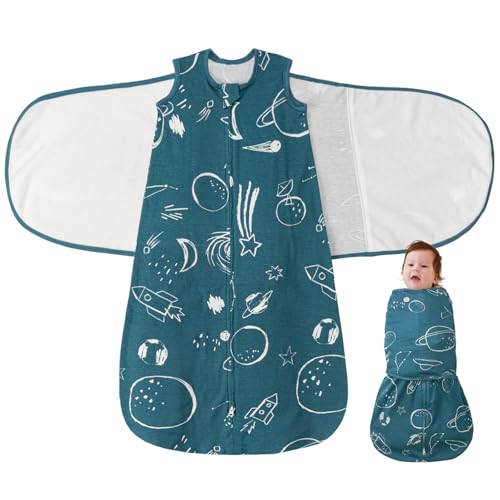 FUNUPUP Pucksack Baby 0-6 Monate, 100% Baumwolle Swaddle Schlafsack Baby Sommer 1 Tog, 3-in-1 Babyschlafsack mit Klettflügeln und Doppeltem Reißverschluss