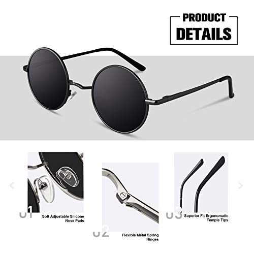 Sunier Round Sunglasses Men Womens Shades Polarized Retro Circle UV400 Sun Glasses4