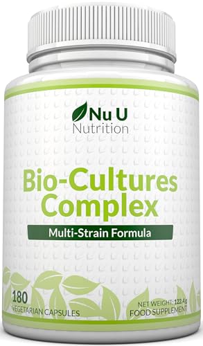 Bio-Cultures Complex - 180 High Strength Capsules - Lactobacillus Acidophilus Rhamnosus & Bifidobacterium - 6 Month Supply - Gentle Vegetarian Multi-Strain Formula for Men & Women - Nu U Nutrition
