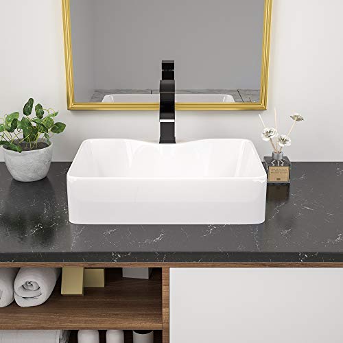 Rectangular Vessel Sink - Beslend 19”X15” White Modern Ceramic Porcelain Above Counter Bathroom Sink Art Basin With Faucet Hole #TOP3
