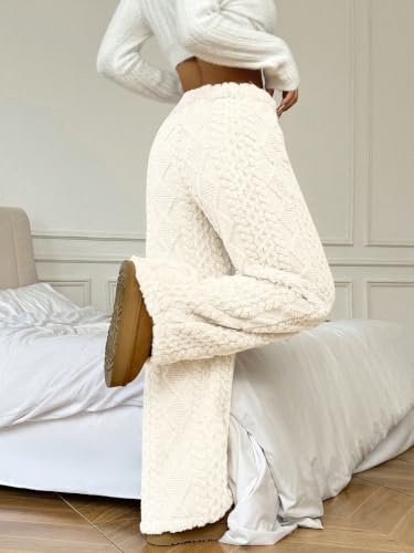 Image of ZAFUL Women's Fuzzy Plush Pajama Pants Wide Leg Pj Bottoms Lounge Pants | Soft Fluffy Sleep Pants Drawstring Elastic Waist Teddy Pjs for Women No Pockets