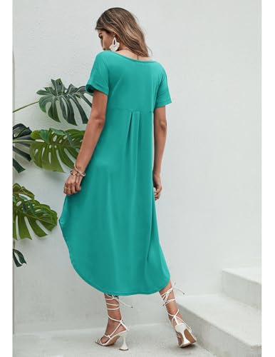 Image of Ekouaer Long Nightgowns for Women Short Sleeve House Dress with Pockets V Neck Sleepshirts Side Split Sleepwear S-4XL