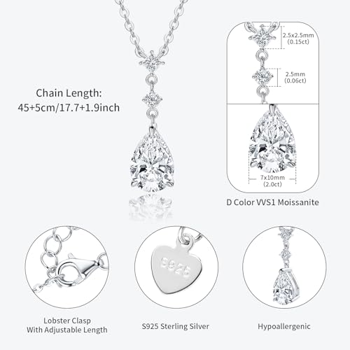 2CT Pear Cut Moissanite Pendant Necklace D Color VVS1 925 Sterling Silver Dainty Pendant for Women Wife Girlfriend Birthday Gifts3