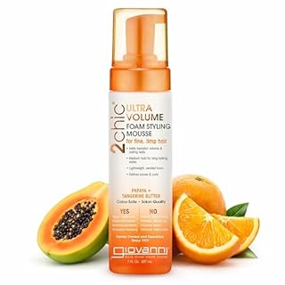 GIOVANNI 2Chic Ultra Volume Mousse for Fine & Thin Hair - Volumizing Hair Foam for Women & Men, Foaming Texture for Defining & Enhancing - Papaya & Tangerine, 7 fl oz (Pack of 1)