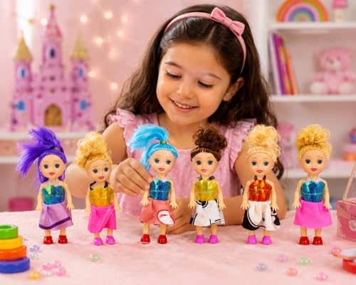 Image of Mini Fashion Dolls for Girls, Multicolor Princess Doll Set, Pack of 6
